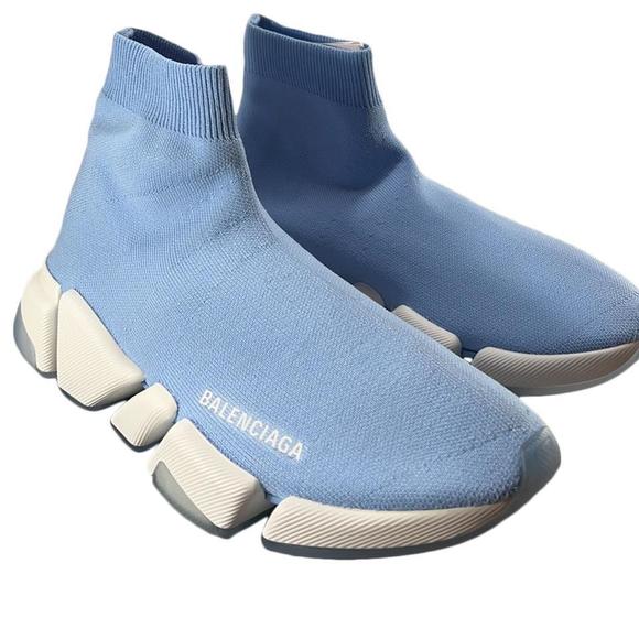 women's Recycled Blue White Knit Speed 2.0 Stretch Sock Sneakers E603